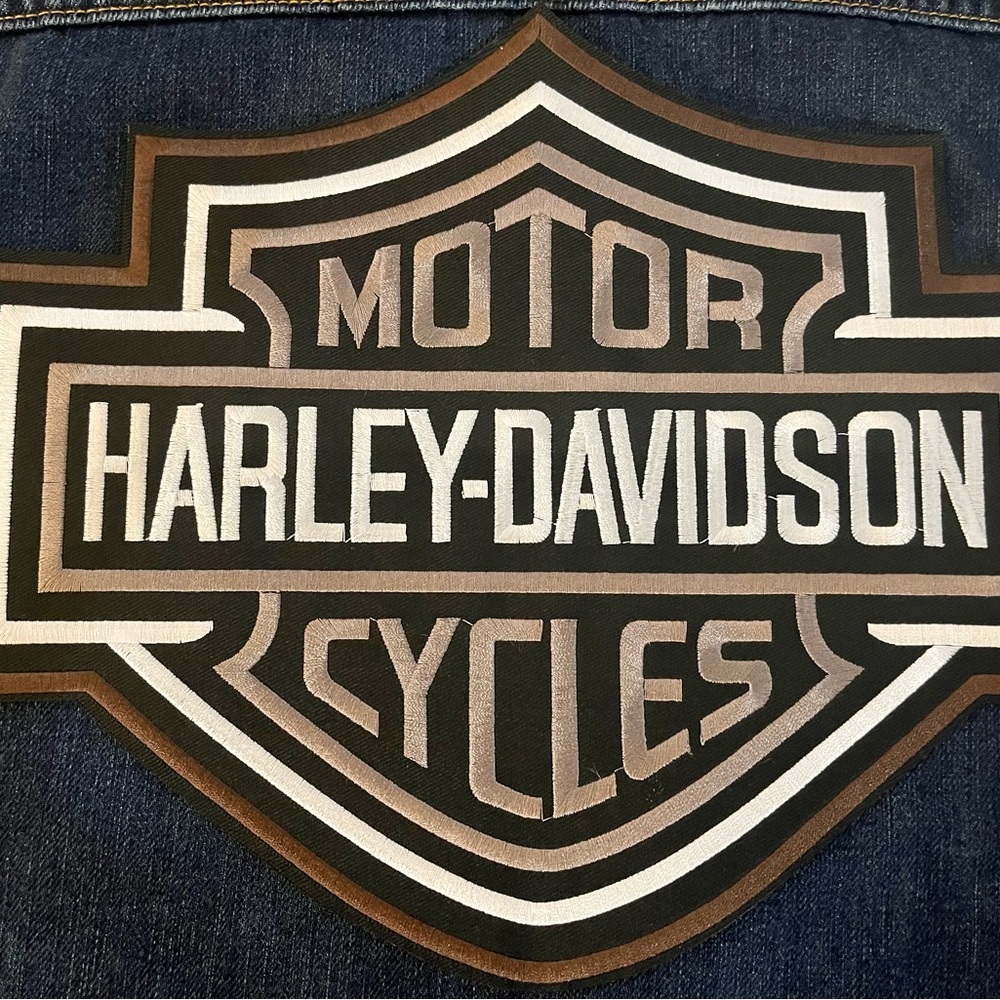 NEW Harley Davidson LARGE BLACK & Silver BACK PATCH BAR & SHIELD 12x10” Iron Sew